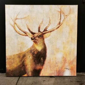Wanddecoratie / Olie schilderij op linnen - Hert - 90x90 cm