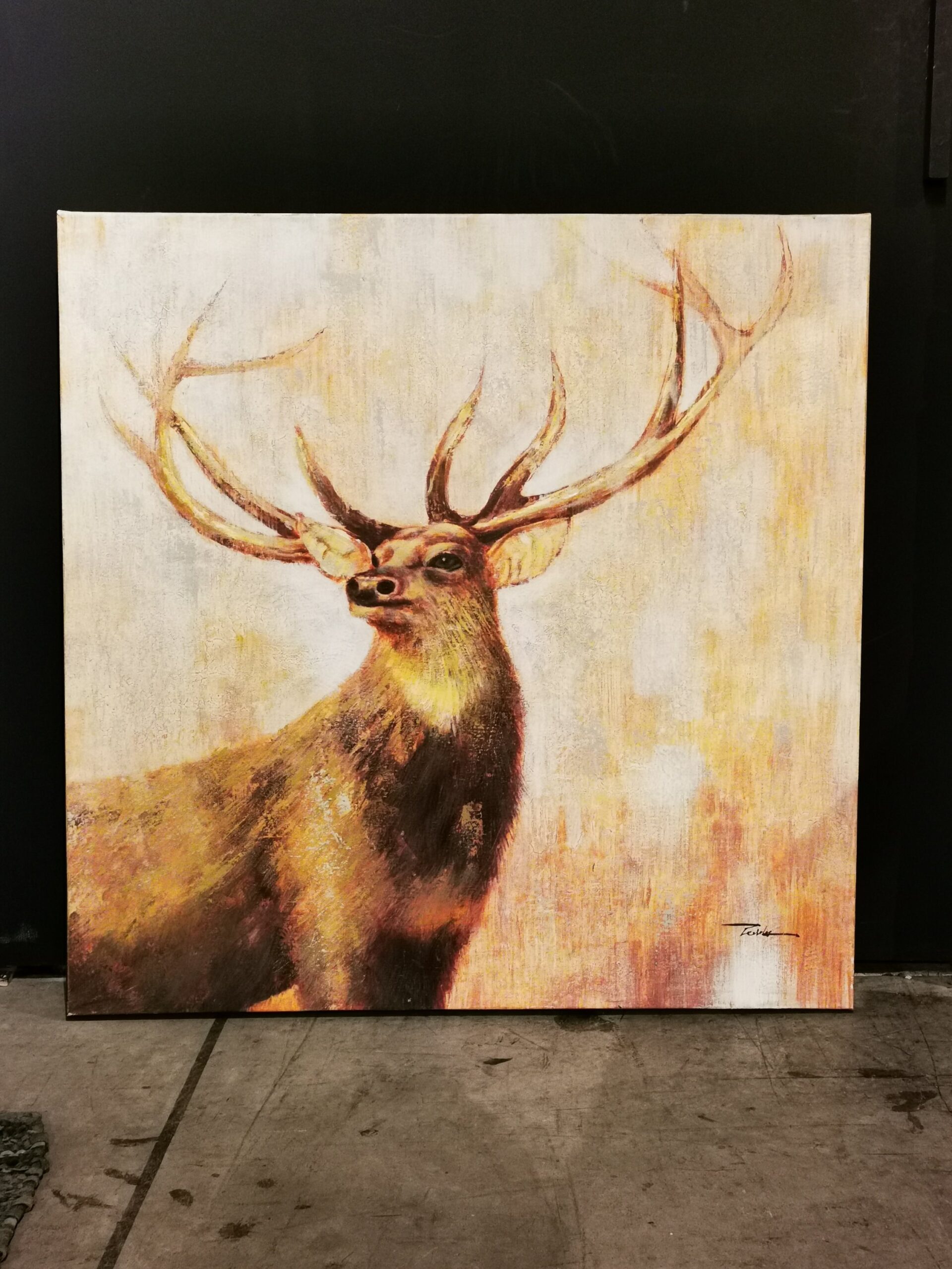Wanddecoratie / Olie schilderij op linnen - Hert - 90x90 cm