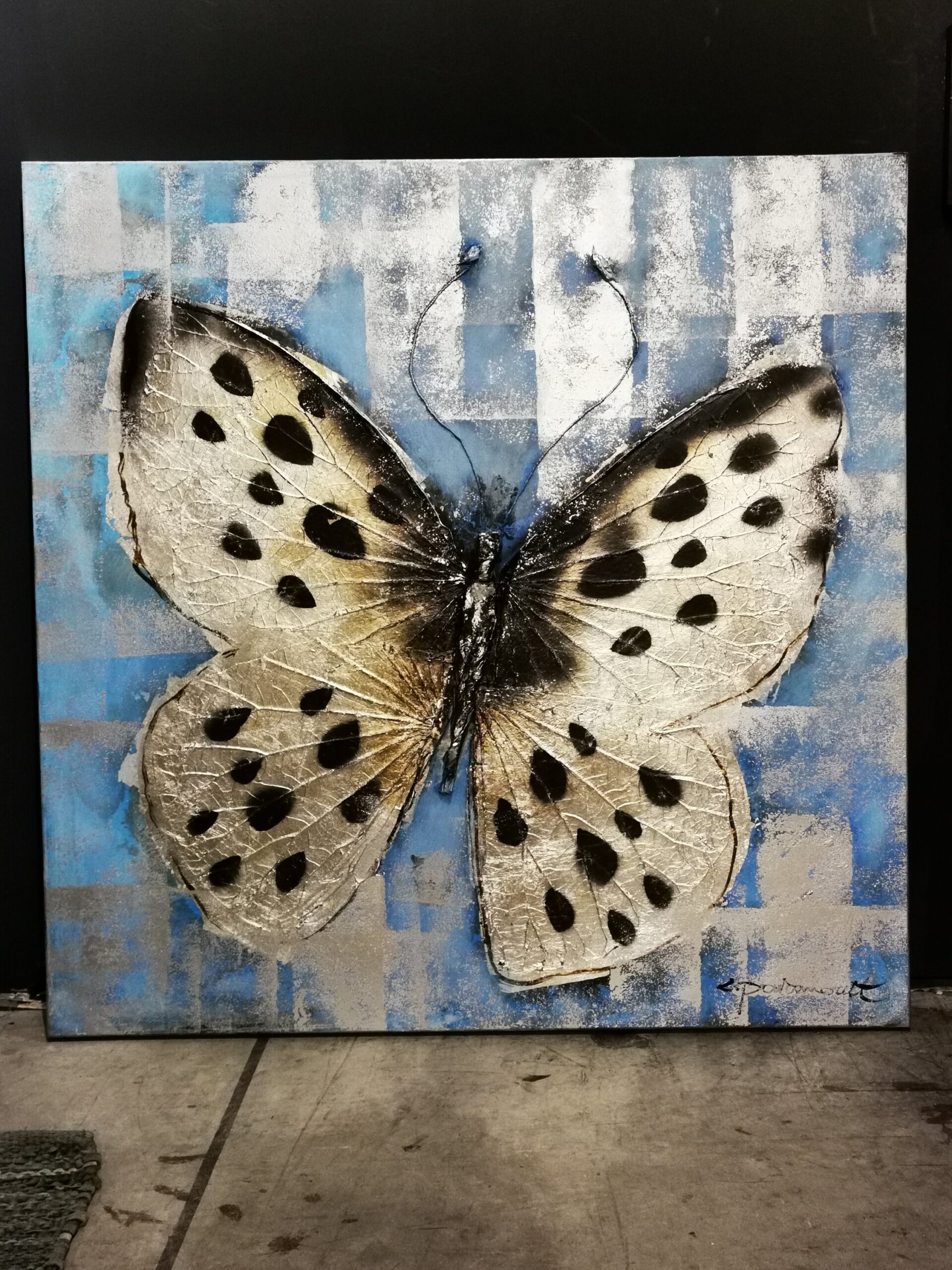 Wanddecoratie / Olie schilderij op linnen - Vlinder - 100x100 cm