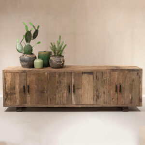 Dressoir primitief oud railway hout 6 deurs