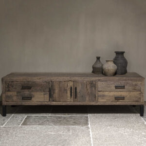 TV dressoir primitief oud railway hout met 4 lades en 2 deuren