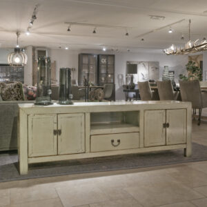 TV dressoir gelakt Vergrijsd Jade groen - 1 lade en 4 deuren - 180 cm