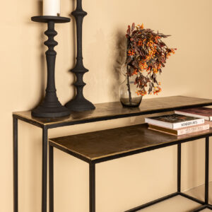 Kae Gold aluminium sidetable met zwart metalen onderstel - PTMD