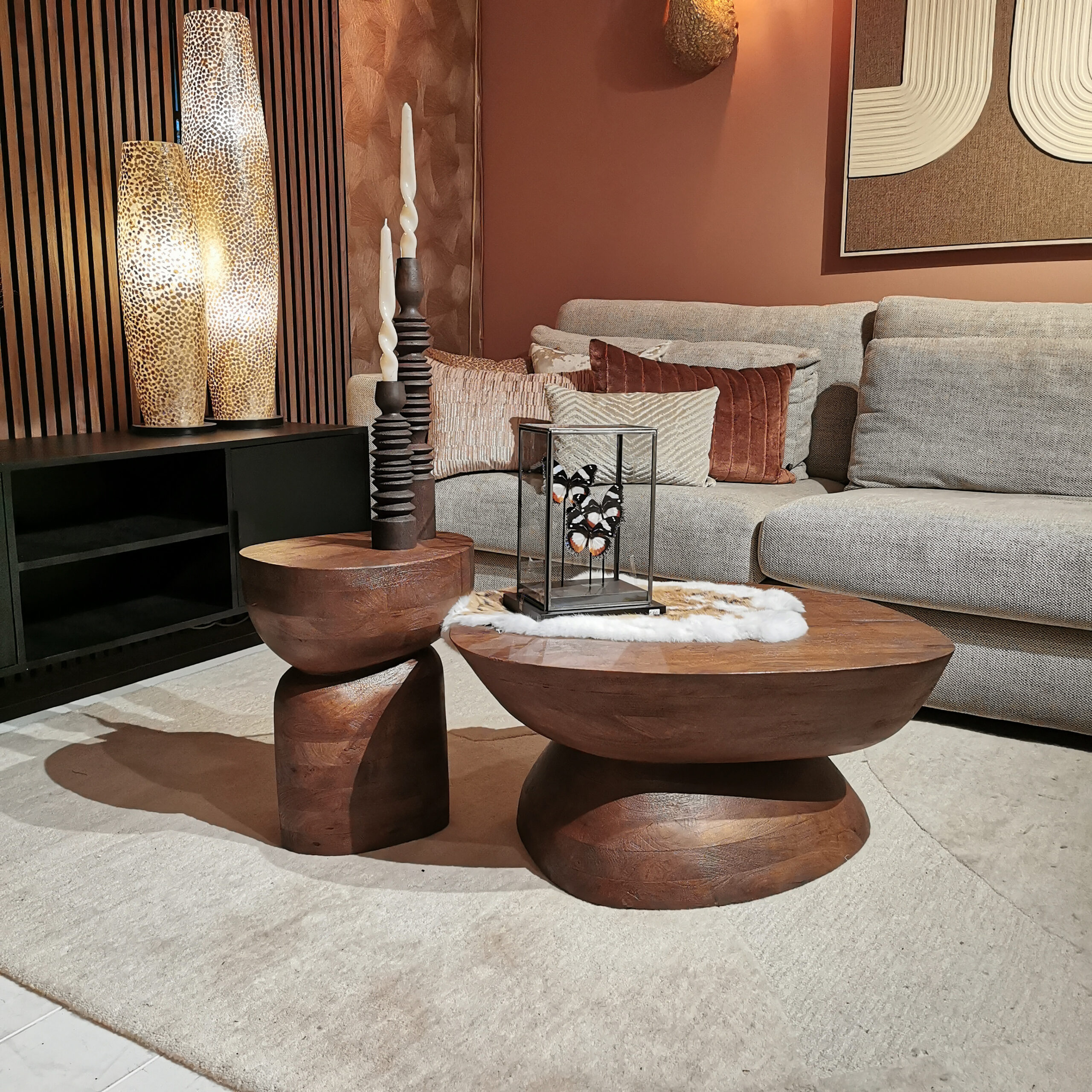 Cobble salontafel en bijzettafel - Brown