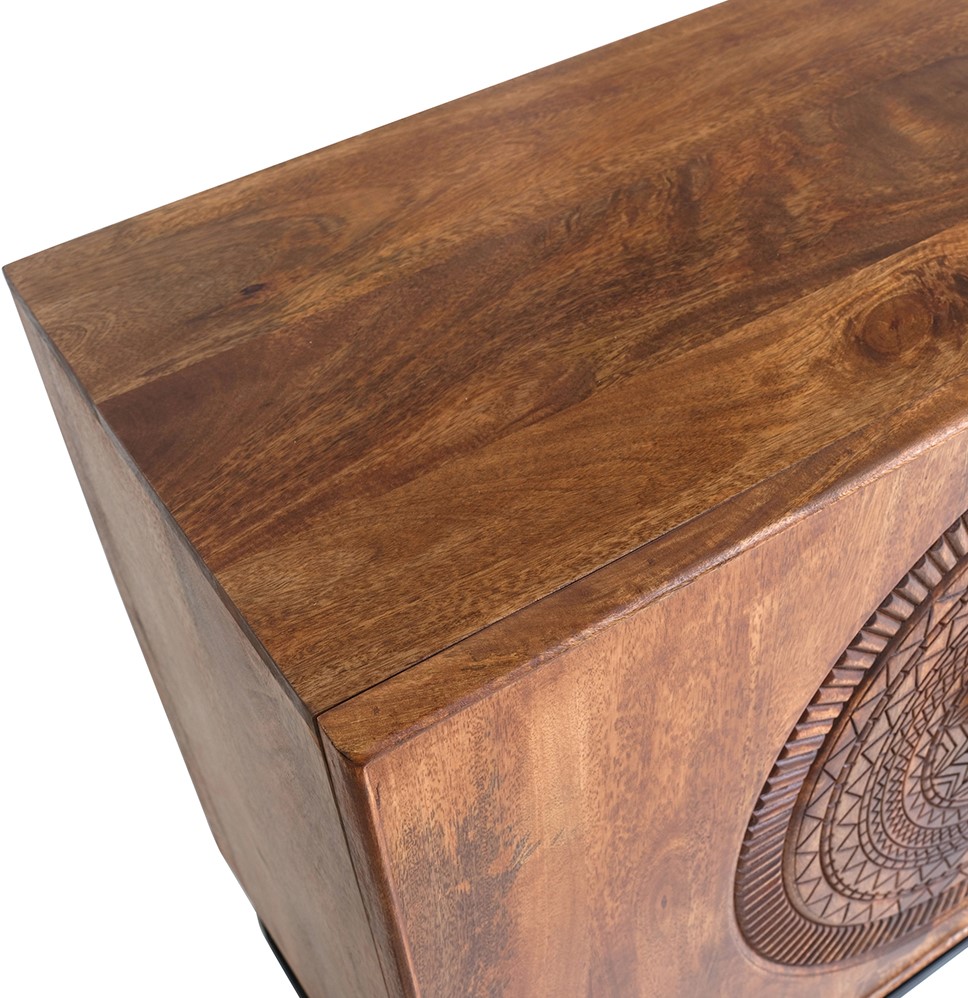 Lage wandkast Maya - handgesneden mangohout - 2 deuren - 90x45x80 cm - Afbeelding 3