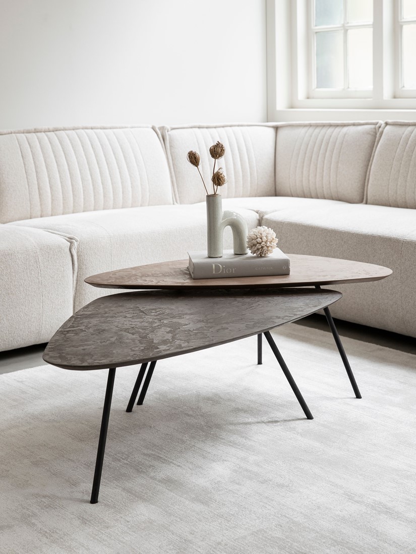 Salontafelset van 2 Plectro Earth - Mortex tafelblad in Fudge & Pepper