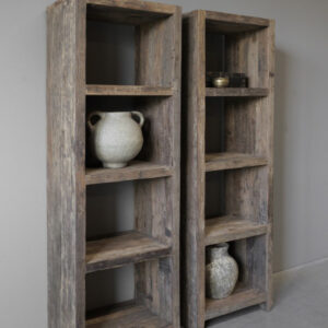 Open vakkenkast primitief oud railway hout 4 vakken 50x35x160 cm