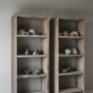 Open vakkenkast primitief oud railway hout 4 vakken 80x40x200 cm