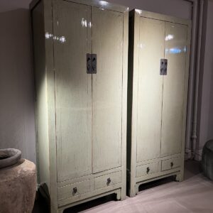 Gelakte Aziatische 2 deurs kast met 2 lades - Hoogglans licht Jade - 75x40x180 cm