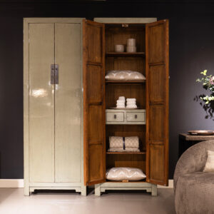 Hoge gelakte Aziatische kast - Hoogglans groen Jade - 80x42x225 cm