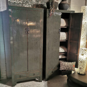 Gelakte Aziatische 2 deurs kast met 2 lades - Hoogglans groen - 75x40x180 cm