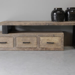 TV dressoir primitief oud railway hout - 2 delen met 3 lades - 150×40x50 cm